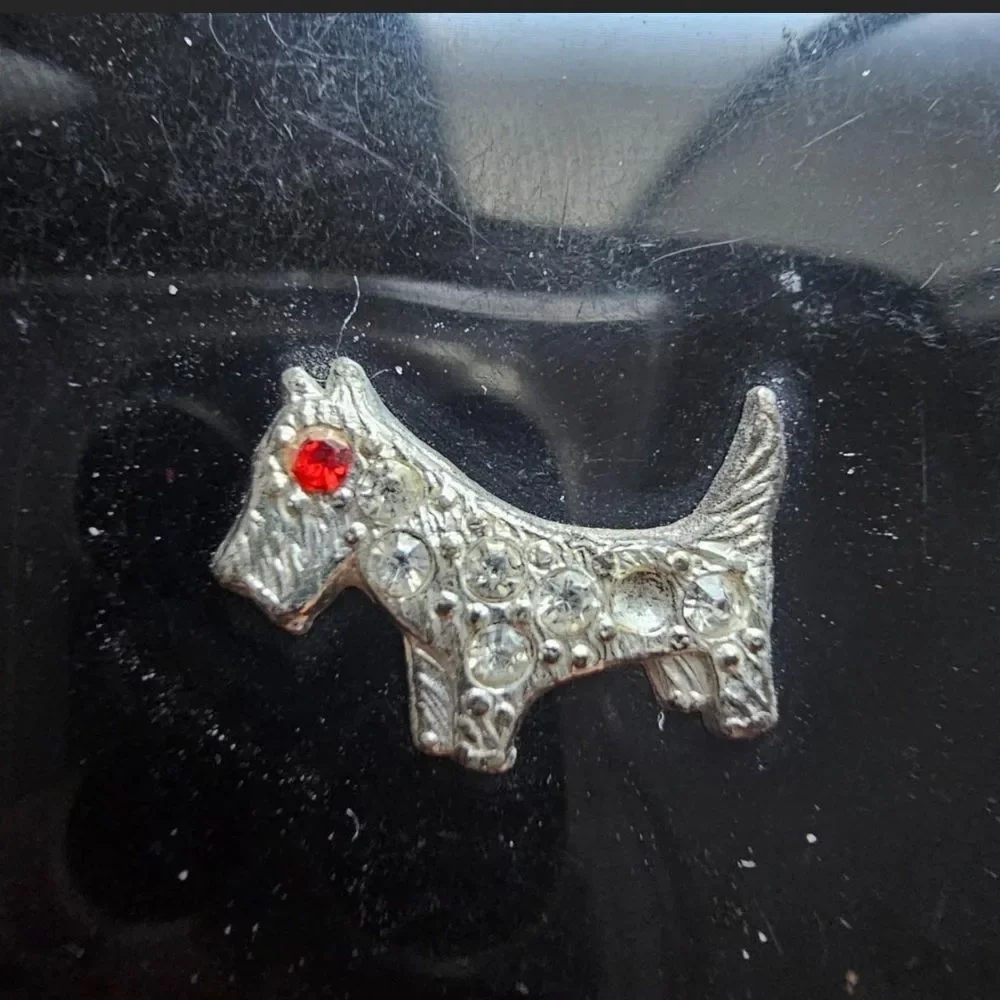 Vintage **1920s** Scottish Terrier Black and Silver Trinket Box with Dog Design